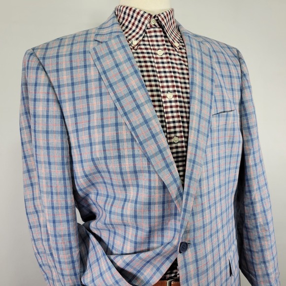 Tommy Hilfiger Men's Sport Coat Blazer Multicolor Plaid Cotton Linen Size 46L - Picture 8 of 14